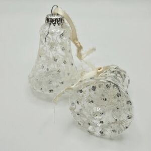 VINTAGE Krebs Hand Decorated Frosted Lace Glass Bell Ornament set West Germany